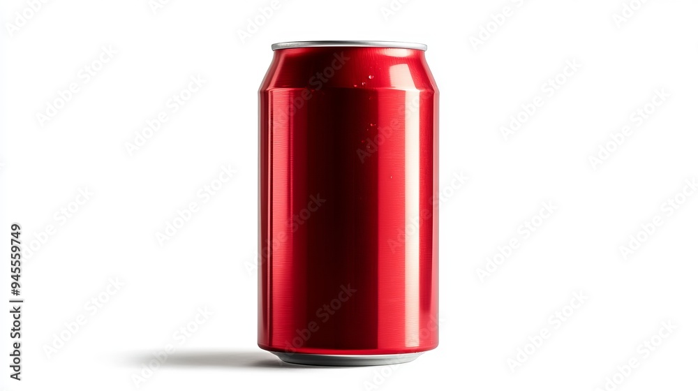 A red beverage can isolated against a white background, highlighting its vibrant color and sleek design. A red beverage can isolated against a white background, highlighting its vibrant color and sleek design.