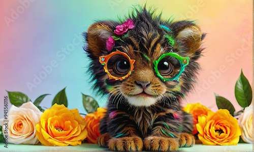 Playful Leopard Cub with Glasses