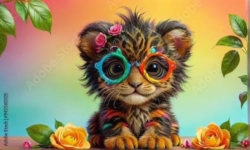 Playful Leopard Cub with Glasses