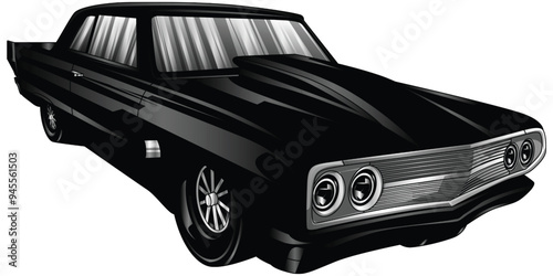 Outline black and painted racing car. Isolated in black background, for t-shirt design, print, and for business purposes.