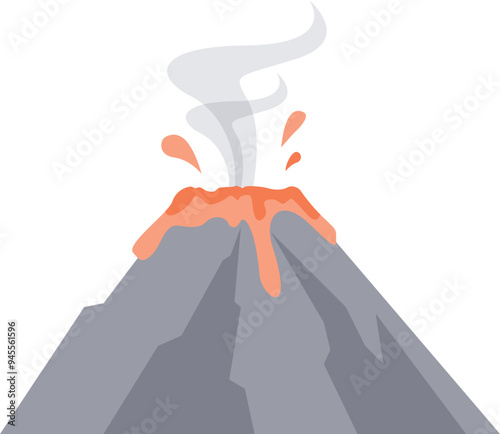 Illustration of a volcano erupting with lava flow and smoke.