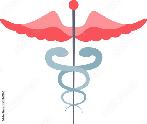 Caduceus symbol with two snakes and wings, representing healthcare and medicine.