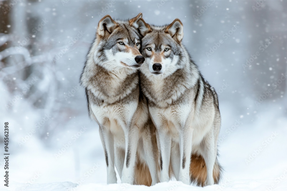 Two wolves in the snow forest Two wolves in the snow forest