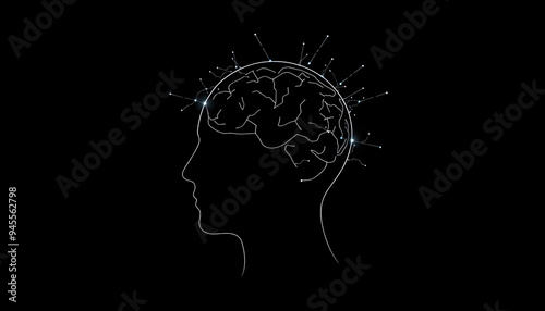 Abstract dark man head space outline with empty mock up place. Brainstorm and layout concept isolated with white highlights, png photo