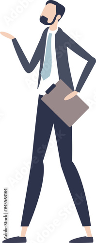 Illustration of a professional real estate agent with a briefcase, gesturing as if presenting property.