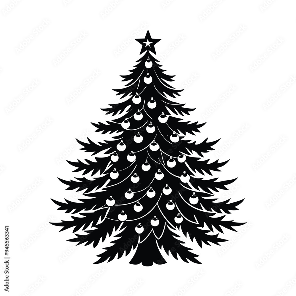 Obraz premium Elegant Christmas Tree Silhouette with Star and Ornaments