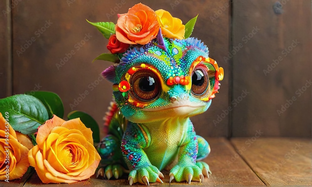 Fototapeta premium Colorful Baby Chameleon with Big Eyes