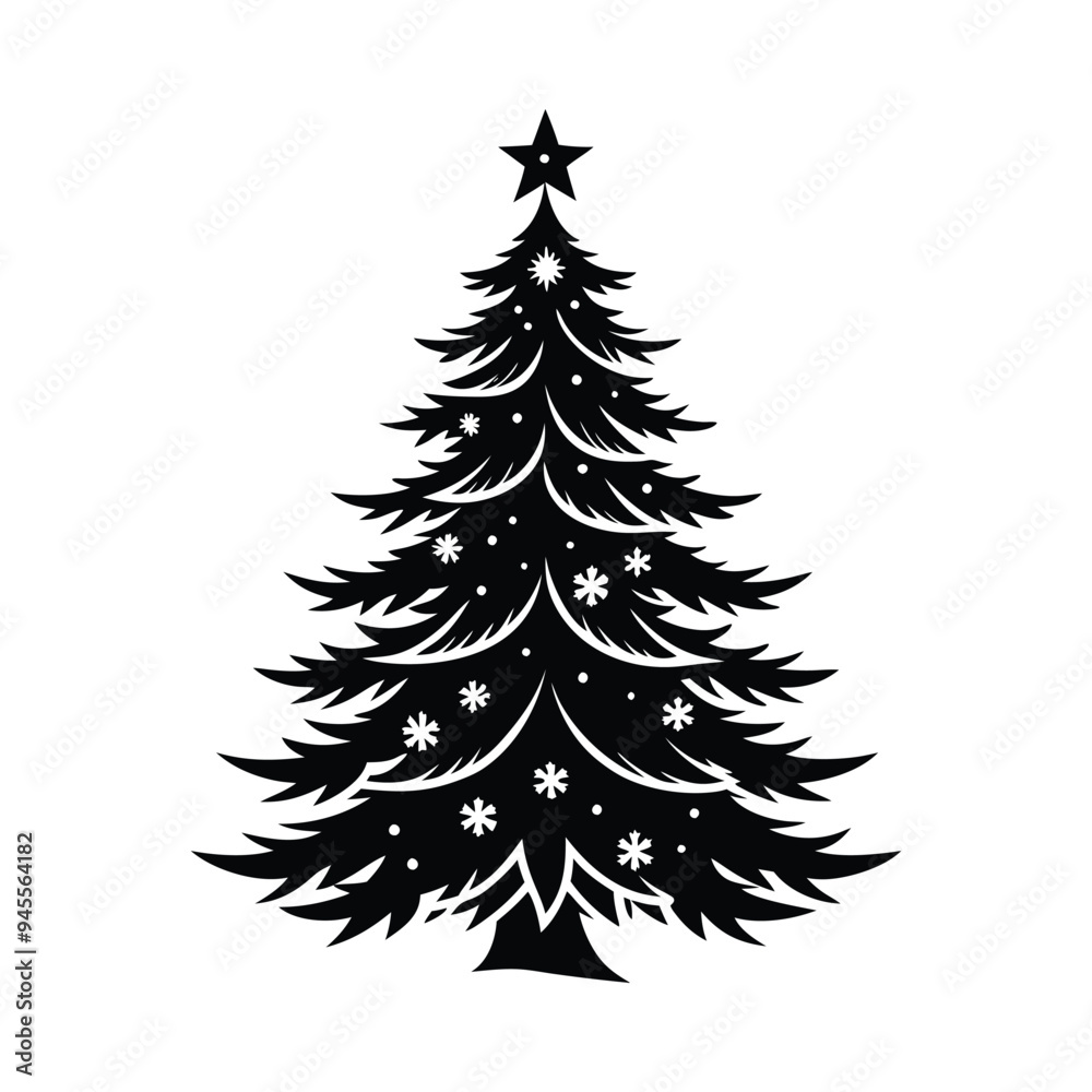 Obraz premium Elegant Christmas Tree Silhouette with Star and Ornaments