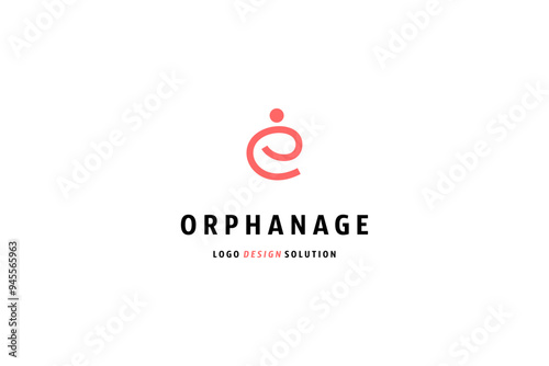Template logo design solution orphanage, with letter e and a man holding a child