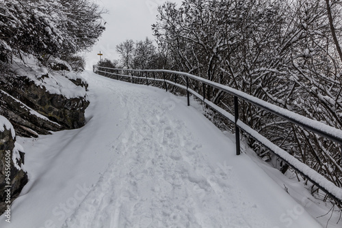 Winter view of a path in Letna gardens in Prague, Czech Republic photo