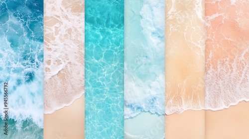 A variety of soft watercolour bird's eye view beach textures flat 