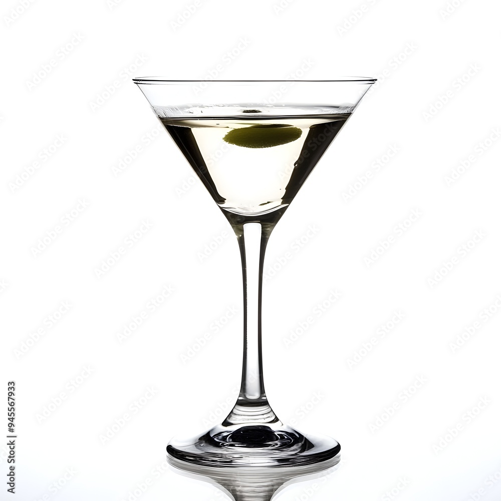 A sleek and sophisticated martini glass filled with a clear liquid and resting on a plain white background creating a sense of elegance and refinement A sleek and sophisticated martini glass filled with a clear liquid and resting on a plain white background creating a sense of elegance and refinement