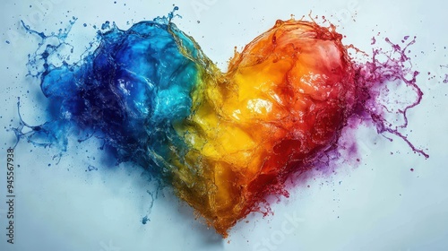 vibrant splash art heart in lgbtq rainbow colors white background dynamic fluid shapes pride symbol celebration