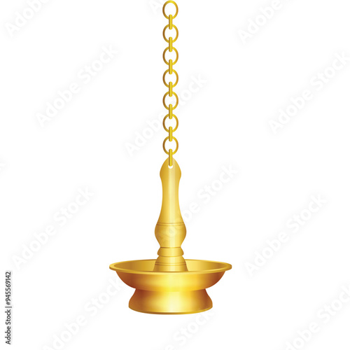 Traditional Kerala brass thooku vilakku, Hanging Oil lamp for Onam, vishu festivals, Kerala home decor item, Vector illustration 
