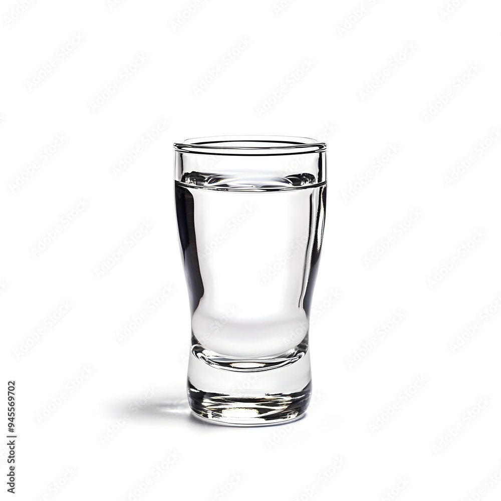 Close up photograph showcasing a glass of authentic Chinese baijiu a popular distilled alcohol spirit placed centrally on a plain white background for a minimalist elegant product display Close up photograph showcasing a glass of authentic Chinese baijiu a popular distilled alcohol spirit placed centrally on a plain white background for a minimalist elegant product display