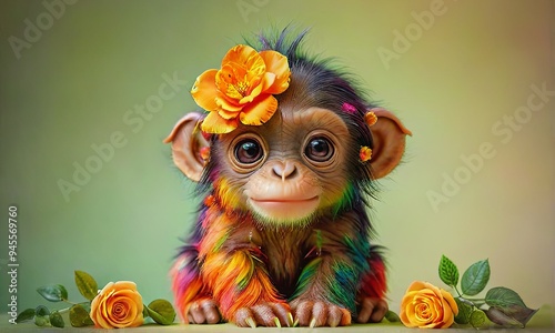 Adorable Monkey with Orange Glasses and Flower