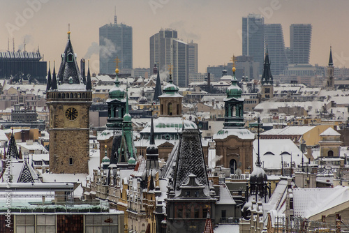 Canvas Print Winter view of Prague skyline, Czech Republic