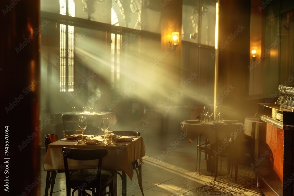 Many tables and chairs set up in a dining room, ideal for events or meetings Many tables and chairs set up in a dining room, ideal for events or meetings