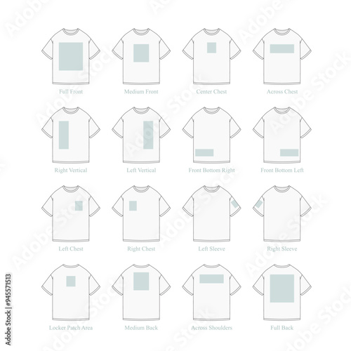 Regular fit T-shirt technical drawing, imprint locations, art guidelines for Screen printing