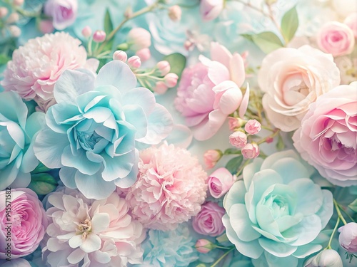 Soft, delicate pastel hues blend seamlessly in a serene background, featuring gentle gradations of pale pink, baby blue, and mint green, evoking a sense of calm tranquility.