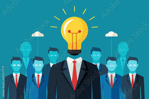 Be different, leadership individuality or unique candidate, courage or determination to success, freedom, stand out from other, freedom or creativity concept, businessman with bright lightbulb head.
