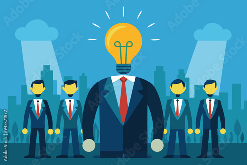 Be different, leadership individuality or unique candidate, courage or determination to success, freedom, stand out from other, freedom or creativity concept, businessman with bright lightbulb head.
