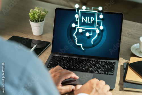 Obraz na płótnie NLP natural language processing data network digital technology computer processor to connecting w salonie
