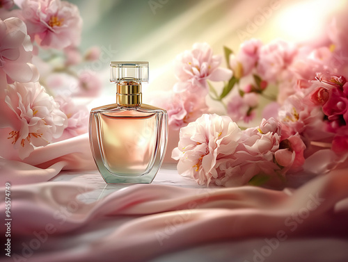 Elegant Scent: Perfume with Silk and Flowers