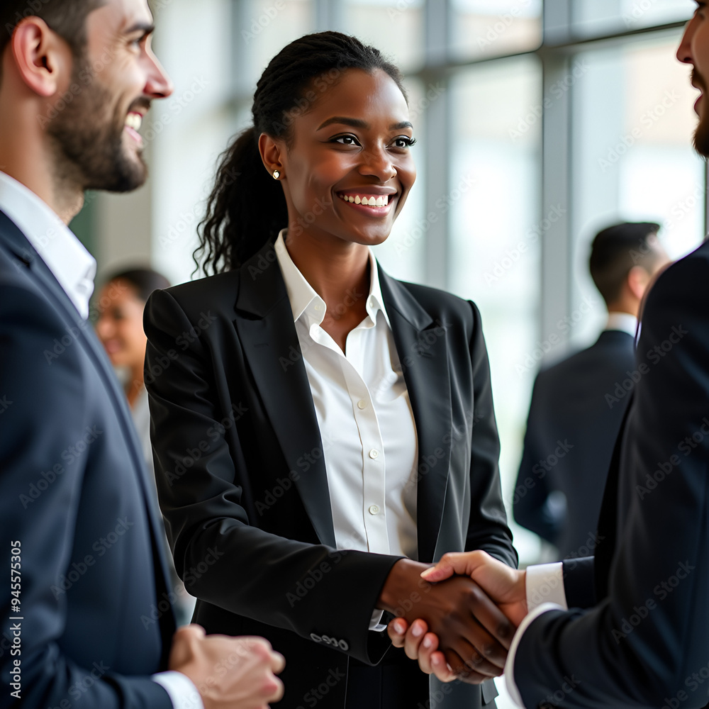 Black business woman shaking hands during a conference. Black business woman shaking hands during a conference.