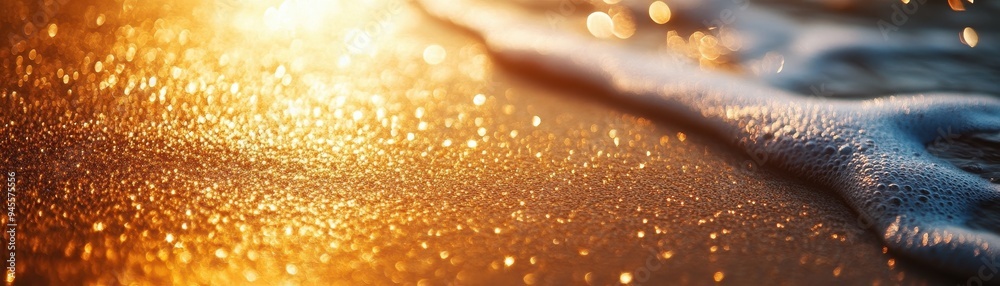 Golden Sunset Beach with Sparkling Waves and Glowing Sand in a Serene Coastal Landscape Golden Sunset Beach with Sparkling Waves and Glowing Sand in a Serene Coastal Landscape