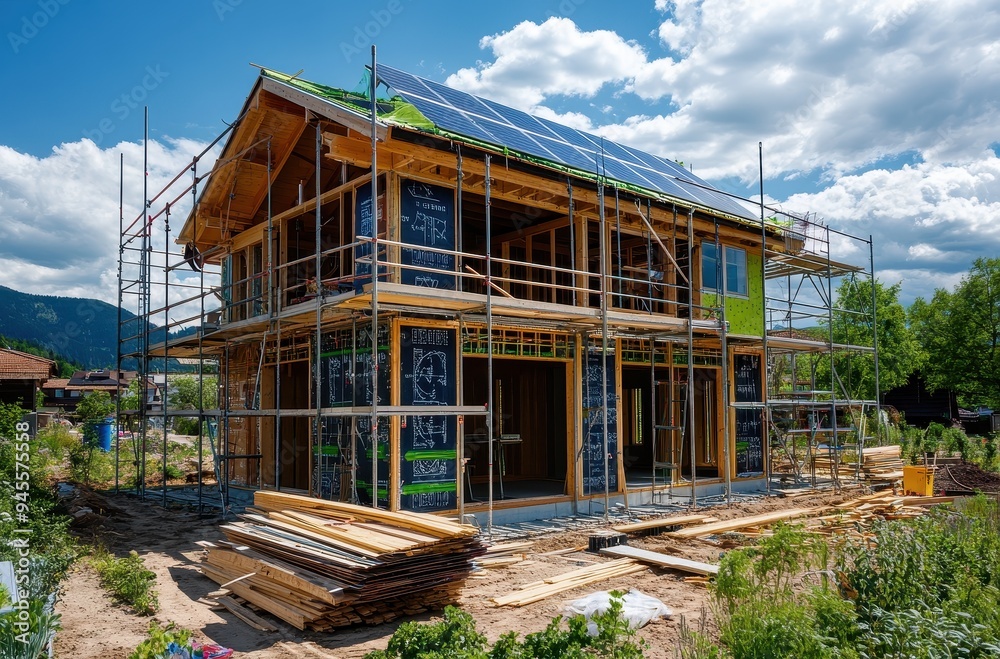 Under Construction Home With Solar Panels Under Construction Home With Solar Panels