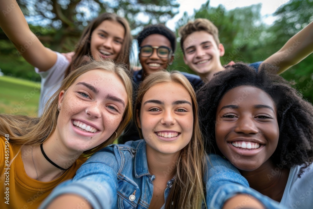 Multi_ethnic Teenagers Taking a Self Portrait stock photo A group of multi-ethnic students taking a selfie outside. They are dressed casually and having fun together in a group. Multi_ethnic Teenagers Taking a Self Portrait stock photo A group of multi-ethnic students taking a selfie outside. They are dressed casually and having fun together in a group.