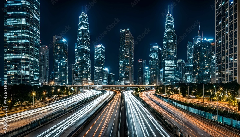 Fototapeta premium The City Where Lights Dance Across the Skyline, Illuminating the Night