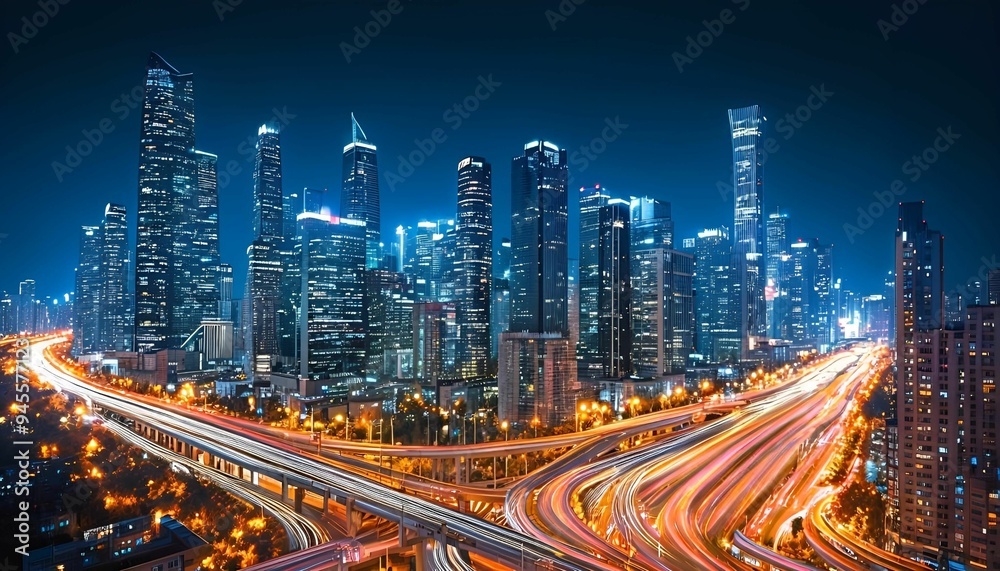 Fototapeta premium The City Where Lights Dance Across the Skyline, Illuminating the Night