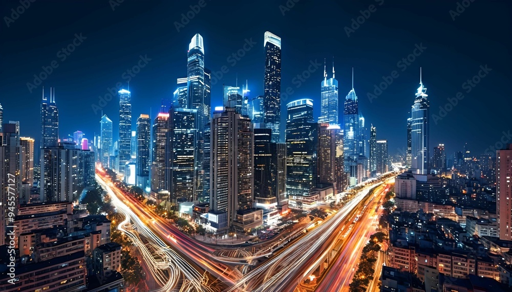 Obraz premium The City Where Lights Dance Across the Skyline, Illuminating the Night