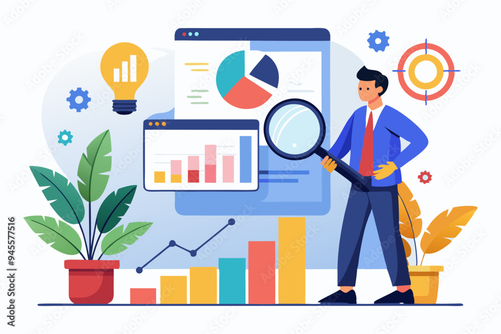 Analysis report research result, chart and diagram dashboard, financial graph statistics, analyze data, SEO or optimization concept, businessman with magnifying glass analyze research chart and graph. Analysis report research result, chart and diagram dashboard, financial graph statistics, analyze data, SEO or optimization concept, businessman with magnifying glass analyze research chart and graph.