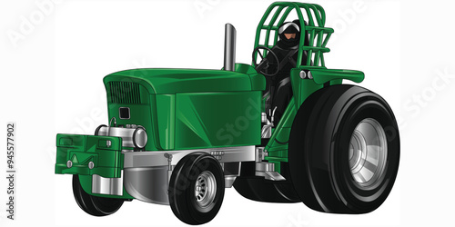 Outline green and painted tractor. Isolated in black background, for t-shirt design, print, and for business purposes.