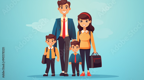 Happy Family of Four in Business Attire