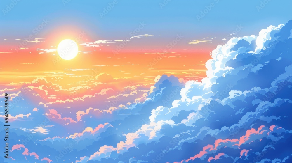 Illustration of a Vibrant Sunset Above Colorful Clouds Illustration of a Vibrant Sunset Above Colorful Clouds