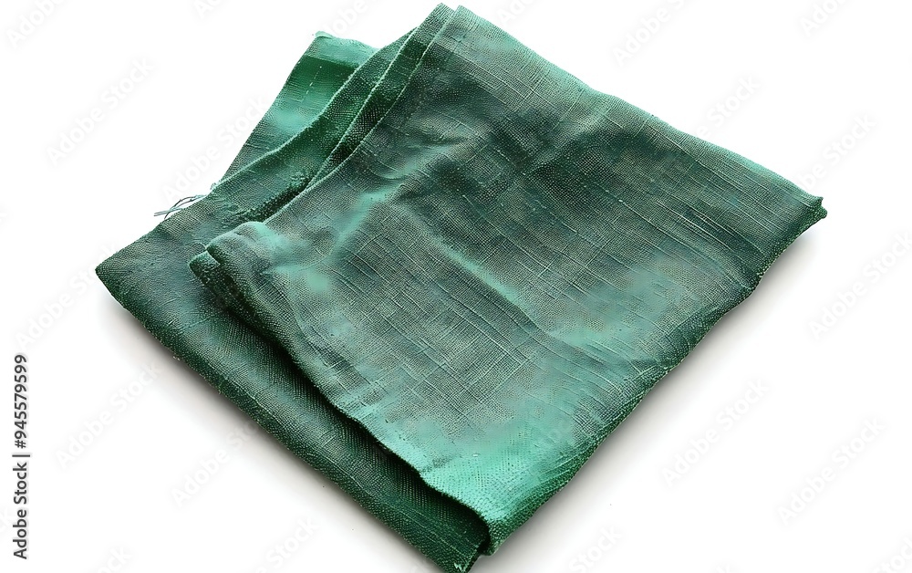 Green napkin isolated on white background. Top view. Flat lay. Green napkin isolated on white background. Top view. Flat lay.