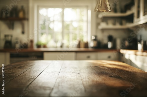 Wooden Tabletop in a Rustic Kitchen