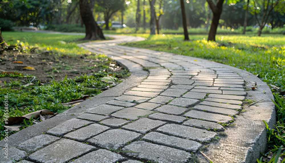 Concrete footpath or walkway at outside of park Concrete footpath or walkway at outside of park