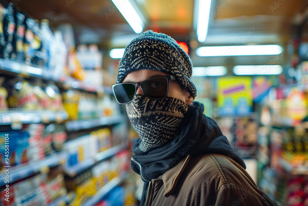 Thief in black clothes criminal action shop lifting street violence citizen robbery, Generative AI Thief in black clothes criminal action shop lifting street violence citizen robbery, Generative AI