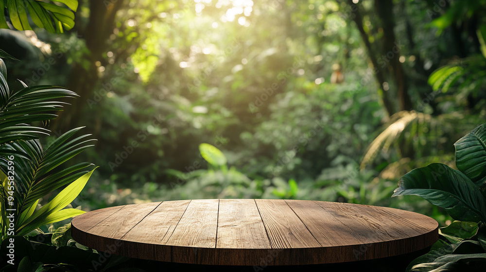 Elevate Your Nature Display With A Wood Podium, Nestled In A Serene Tropical Jungle And Forest Setting. Elevate Your Nature Display With A Wood Podium, Nestled In A Serene Tropical Jungle And Forest Setting.