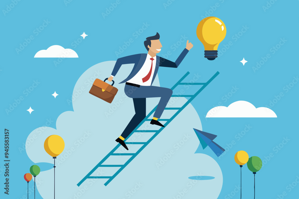 Creativity idea, solution or persuade success, climb up career ladder or business growth, improvement progress, personal development concept, businessman climb up ladder to reach lightbulb grow plant
Creativity idea, solution or persuade success, climb up career ladder or business growth, improvement progress, personal development concept, businessman climb up ladder to reach lightbulb grow plant