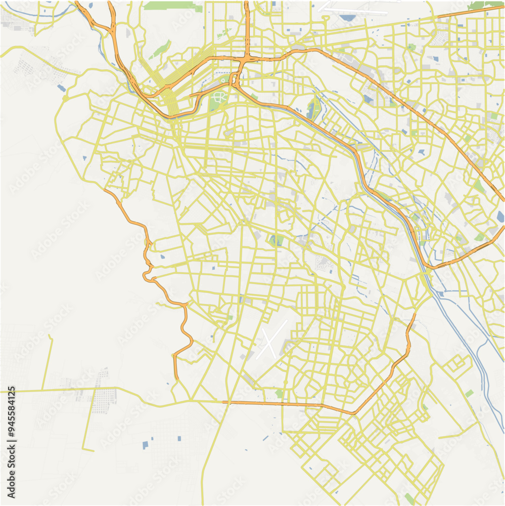 Road map of Ciudad Juarez in Mexico. Contains layered vector with roads water, parks, etc. Road map of Ciudad Juarez in Mexico. Contains layered vector with roads water, parks, etc.