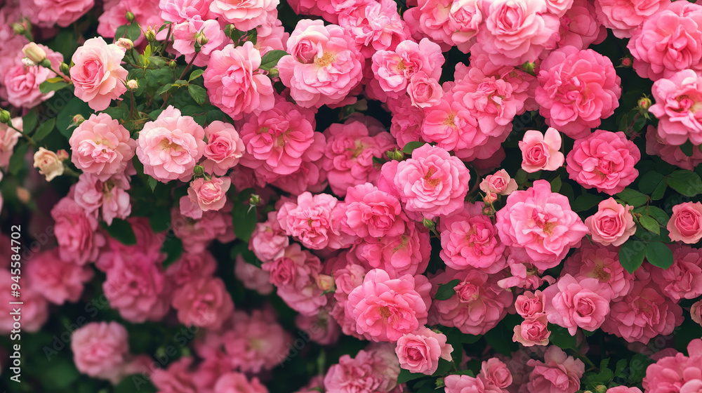 A background filled with bright pink roses creates a vibrant and romantic atmosphere. The vivid pink color of the roses is eye-catching and evokes feelings of love, joy, and celebration.

