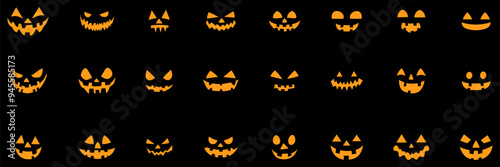 Set of halloween spooky face. Stencil jack o lantern scary smile stencil cut out. isolated with background.