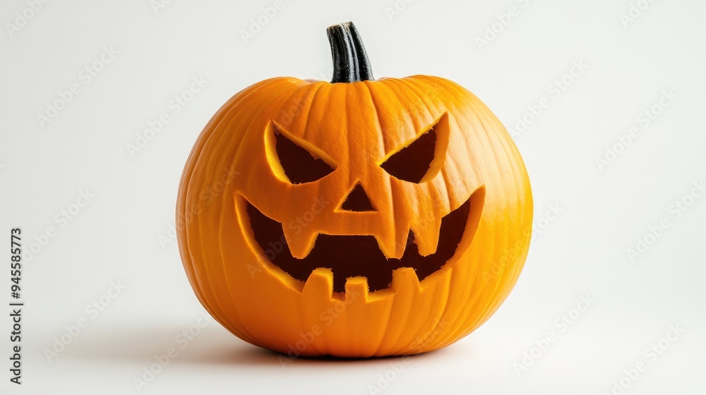 Halloween pumpkin with a wicked grin, standing out against a clean white background. Halloween pumpkin with a wicked grin, standing out against a clean white background.