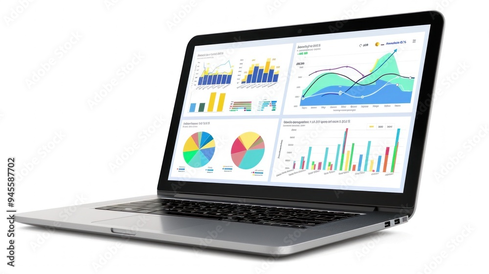 Laptop with Data Visualization and Charts Laptop with Data Visualization and Charts